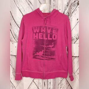 Life is Good WAVE HELLO  full zip hoodie jacket pink L